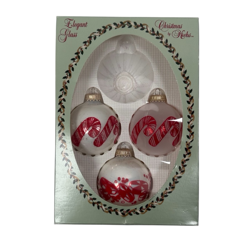 Vintage Christmas by Krebs Candy Cane Peppermint Glass Ornament Set White Red